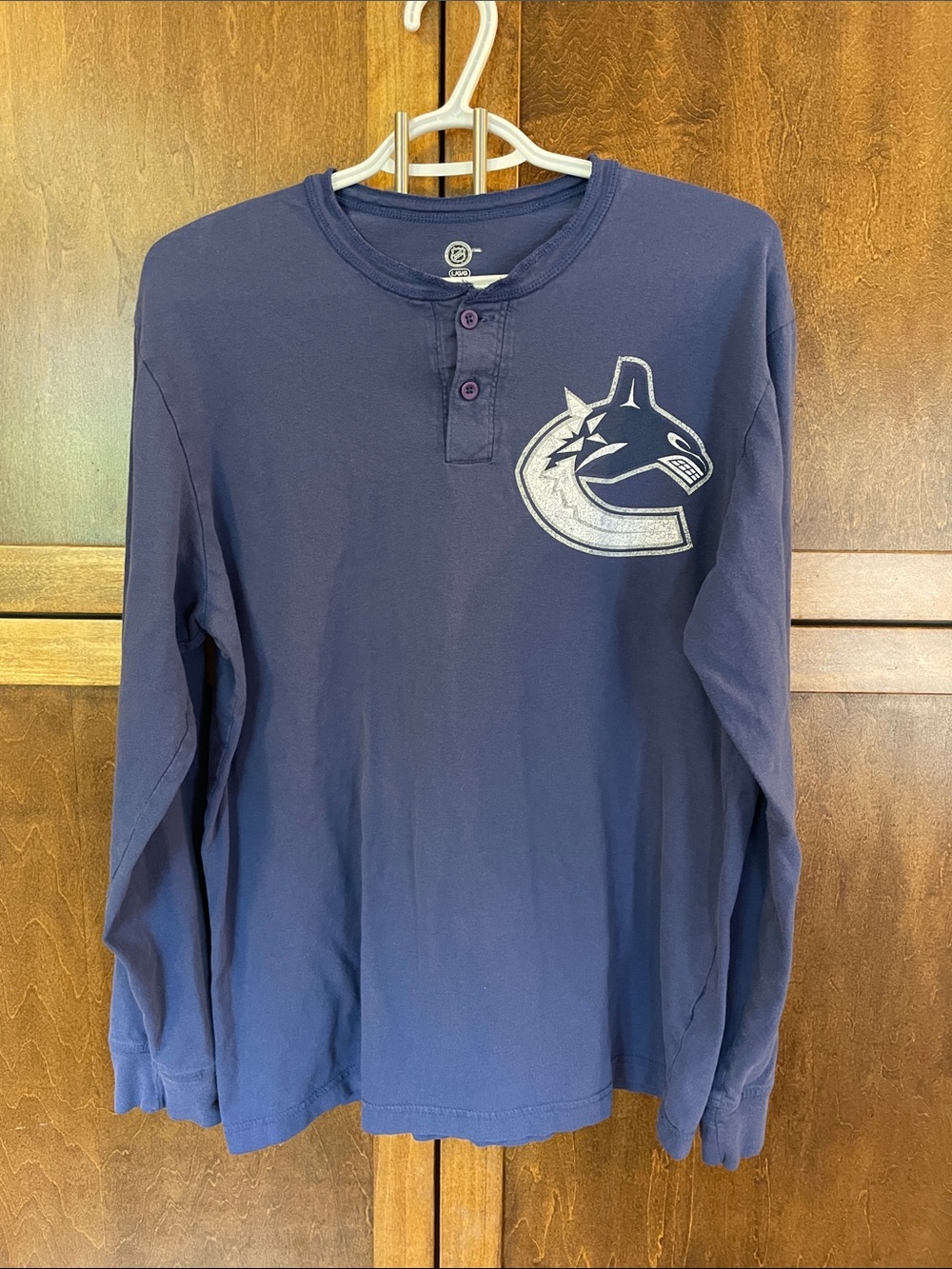 NHL Navy Blue Long-Sleeve Henley with Canucks Team Crest